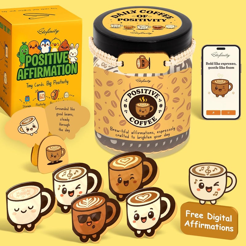 STOFINITY Emotional Support Coffee Jar With 60 Affirmation Cards, Cute Coffee Lover Gifts For Women And Men, Funny Birthday Gifts For Best Friend, Girlfriend, Coworkers - Image 1